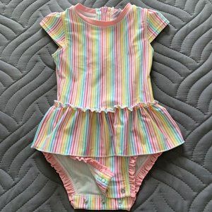 Rufflebutts Striped One-Piece, Short sleeves